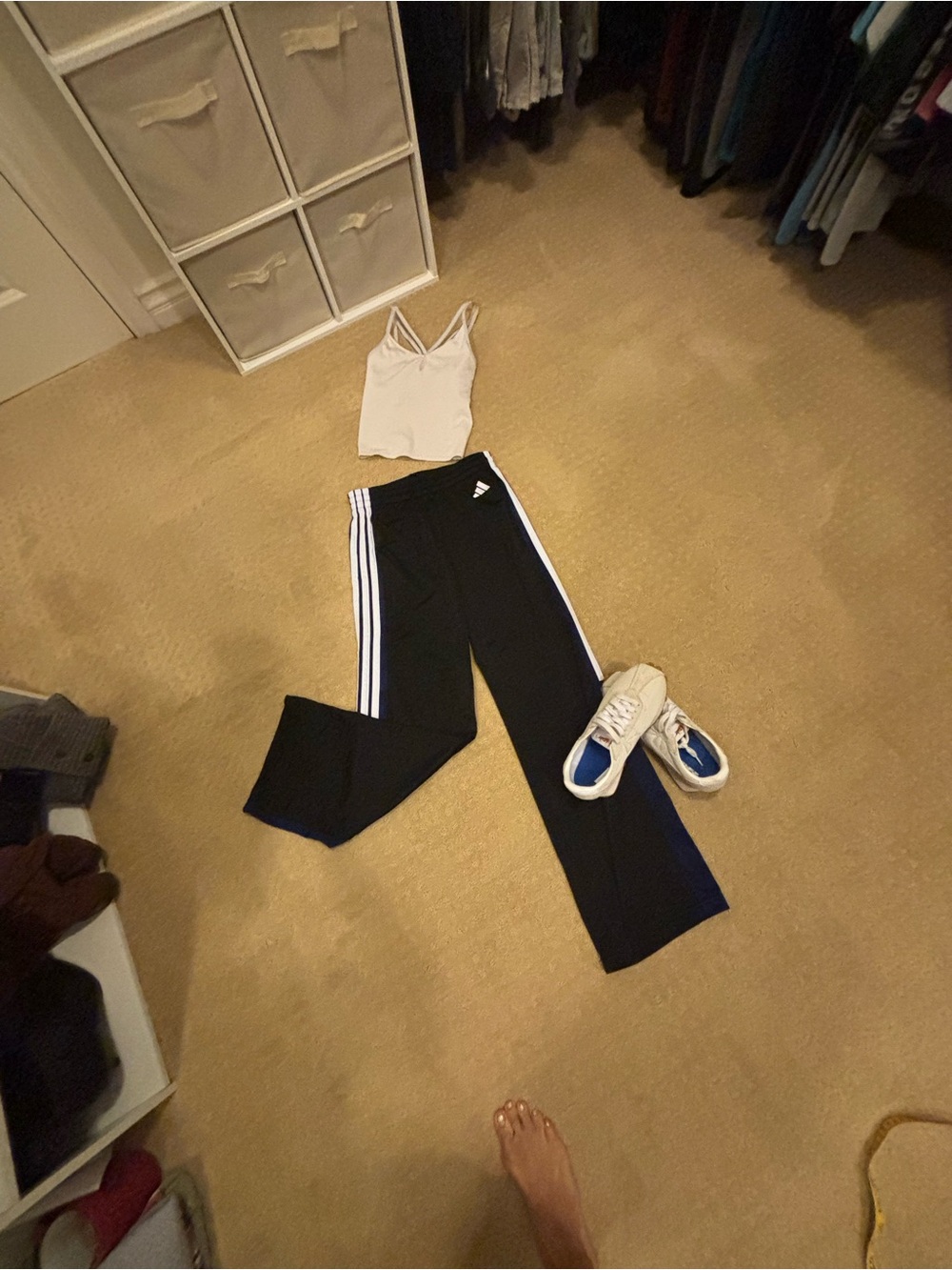 Adidas M Wide Leg Track Pants 3 Stripe Black Navy Sporty Chic Street Style